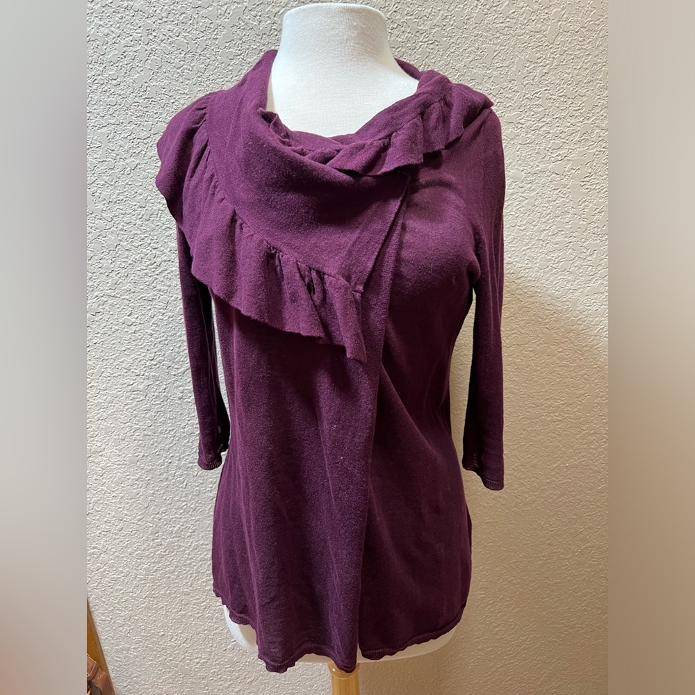 Moth Burgandy/Maroon cross and snap cardigan. Size L.
